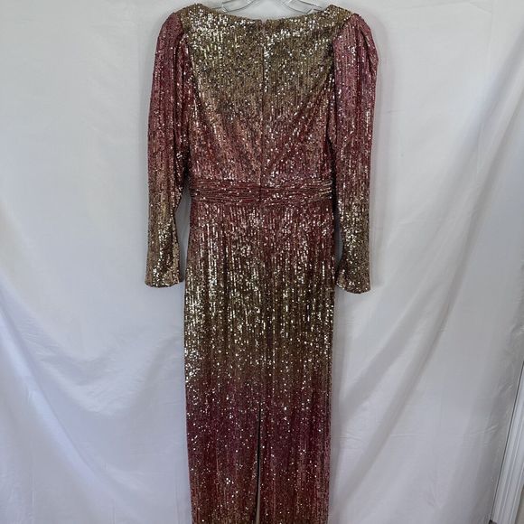 THEIA Adalee Ombre Sequined Puff-Sleeve Gown Dress Size 4 Womens Gold - Picture 6 of 9